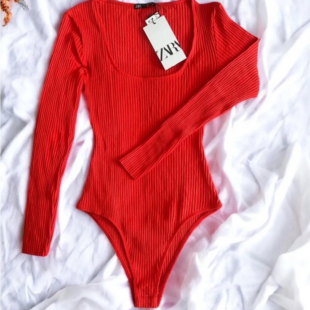 Zara Ribbed Red Bodysuit
